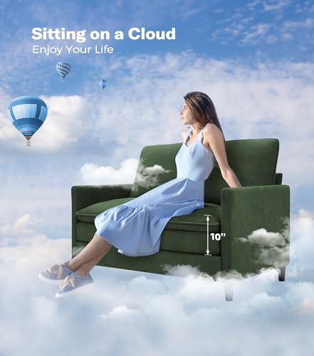 Welzona 3-Layers Cloud Loveseat Sofa, 51" Small Couch, Teddy Small Sofa | Comfy Teddy Fabric, Washable Covers, Tool-Free Setup, All-wood Futon Couch for Living Room, Bedroom, Small Spaces, Green - color: Green, size: cloud loveseat