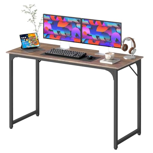 BestOffice | 47 Inch Computer Desk | Brown | Sturdy Office Desk | Metal Frame, Adjustable Feet | Water-Resistant, Scratchproof Surface | Writing Table for Home Office or Study | Pack of 1 - color: Brown, size: 47 Inch