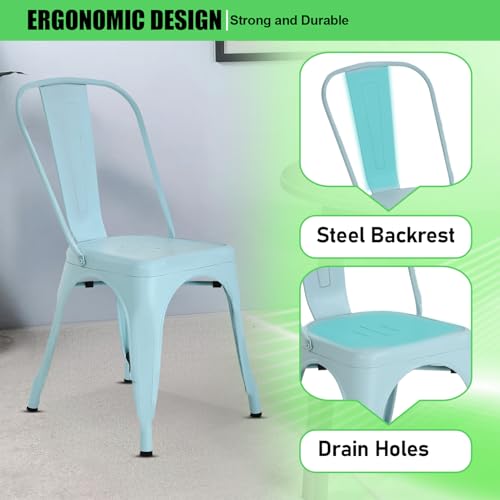 Dopinmin Dining Chairs Set of 4, Blue Metal Armless Stackable Indoor/Outdoor Patio Chairs, 18' Seat Height - color: Blue