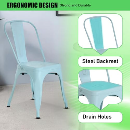 Dopinmin Dining Chairs Set of 4, Blue Metal Armless Stackable Indoor/Outdoor Patio Chairs, 18' Seat Height - color: Blue