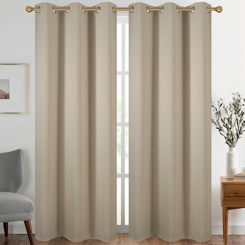Diraysid Beige Grommet Blackout Curtains for Bedroom Thermal Insulated Room Darkening Curtains Drapes, 38 x 84 inch, 2 Panels - color: Beige, size: 38"W x 84"L (Pack of 2)