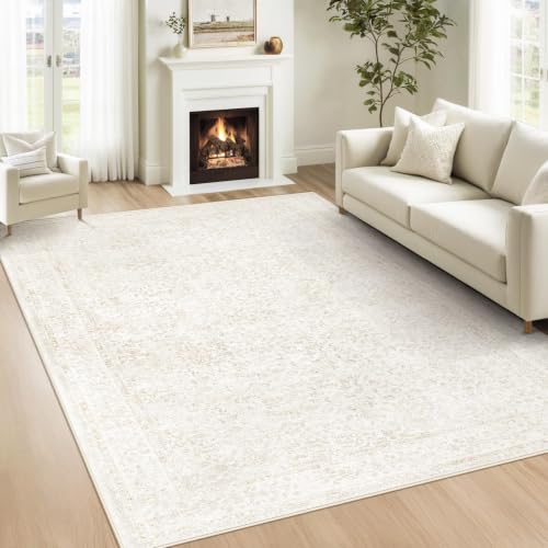 6x9 Area Rugs for Living Room: Washable Vintage Floral Rug Low Pile Non-Slip Boho Carpet for Bedroom Nursery Dining Room (Floral Beige, 6'x9') - color: Floral Beige, size: 6' x 9' (Rectangular)