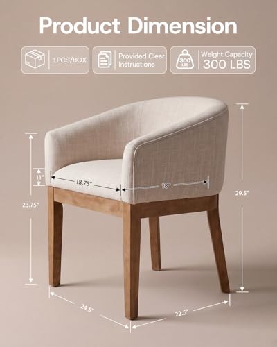 HNY Barrel Dining Chairs Set of 2, Mid Century Modern Upholstered Dining Chairs with Arms, Linen Kitchen & Dining Room Chairs, Solid Wood Frame Accent Chairs for Kitchen, Apartment, Beige - color: Beige,natural Lges, size: 2 Chairs