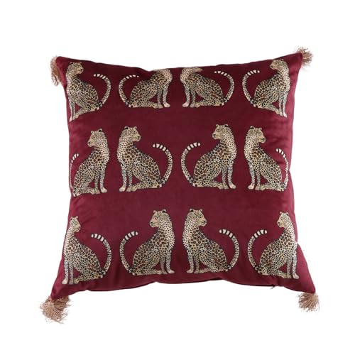 Lumbar Decorative Throw Pillow Cover with Tassels Leopard Pattern Cushion Cover Luxury Style Soft Velvet Pillowcase for Sofa Couch Bedroom (18"x18",Wine Red) - color: Wine Red, size: 18" x 18" (Pack of 1)