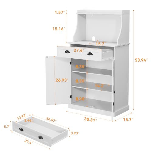 ARTPOWER 54" Kitchen Microwave Cabinet/Stand with Storage and Drawers, Pantry Storage Cabinet with Hutch & Adjustable Shelves for Kitchen, Dining Room, Living Room, Hallway in White - color: White
