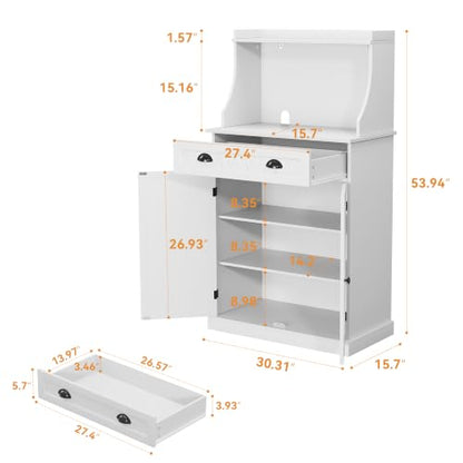 ARTPOWER 54" Kitchen Microwave Cabinet/Stand with Storage and Drawers, Pantry Storage Cabinet with Hutch & Adjustable Shelves for Kitchen, Dining Room, Living Room, Hallway in White - color: White