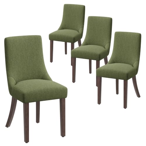 MALOL Wooden Dining Chairs Set of 4, Upholstered Kitchen & Dining Room Chairs with Solid Wood Legs Curved Backrest Farmhouse Accent Chair for Dining/Kitchen/Living Room, Green - color: Green, size: Set of 4