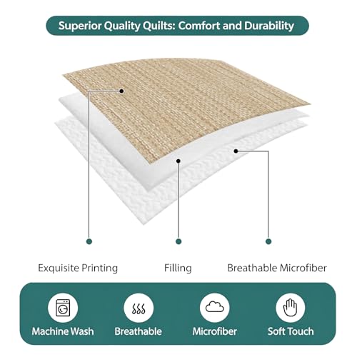 Twin XL Quilt Bedding Set, Minimalist Light Khaki Soft Microfiber Summer Bedspread Coverlet with 2 Pillow Shams for All Season, Crosshatch Linen Textured Breathable Bedding Set for Hot Sleepers - size: Twin XL