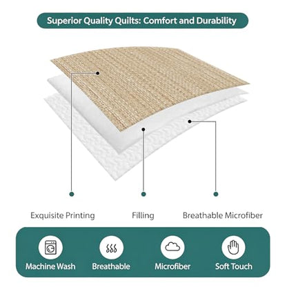 Twin XL Quilt Bedding Set, Minimalist Light Khaki Soft Microfiber Summer Bedspread Coverlet with 2 Pillow Shams for All Season, Crosshatch Linen Textured Breathable Bedding Set for Hot Sleepers - size: Twin XL