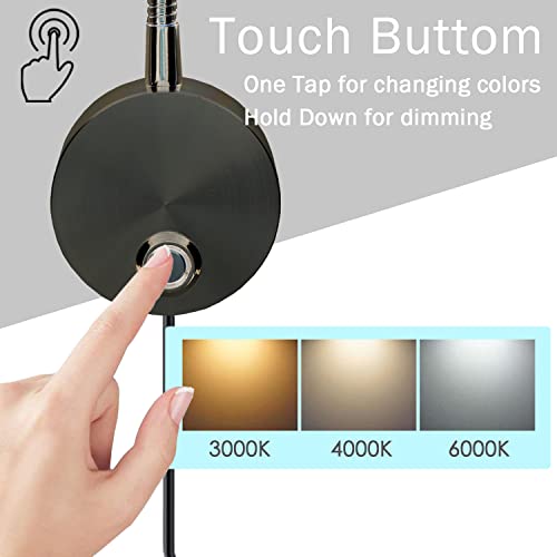 Adust Bedside Reading Light for Bed, Bed Wall Mounted Reading Light, 3W LED Touch Dimmable Brightness Minimalist Wall Headboard Reading Lamp, 3 Colour Temperature, 3000k, 4000k, 6000k - size: Black (2-Pack)