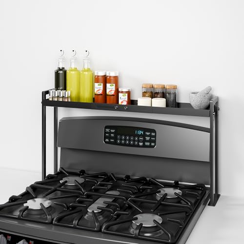 Bumusty Adjustable Stove Top Shelf, 4-Level Spice Rack, Black | Adjustable width and height use vertical space to keep spices organized above stoves or on kitchen counters. - size: High Stand