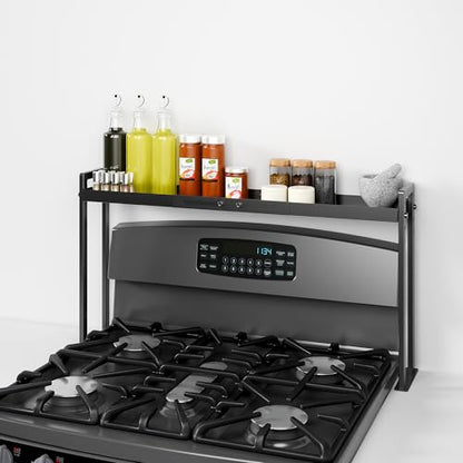 Bumusty Adjustable Stove Top Shelf, 4-Level Spice Rack, Black | Adjustable width and height use vertical space to keep spices organized above stoves or on kitchen counters. - size: High Stand