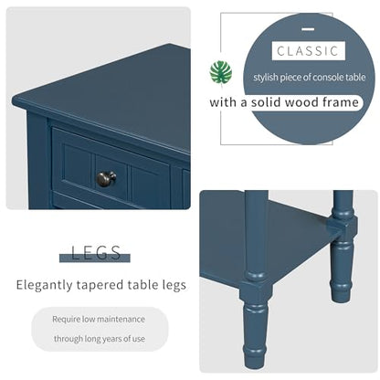 Knocbel Narrow Console Table with 3 Storage Drawers and Bottom Shelf, Entryway Hallway Foyer Slim Sofa Table for Small Spaces, Easy Assembly (Navy Blue) - color: Navy Blue