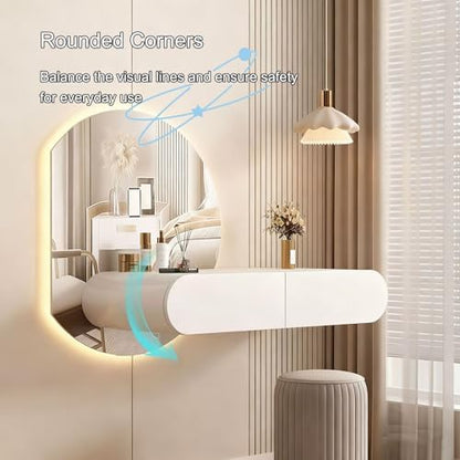 JHDXL Floating Vanity Desk, Small Wood Vanity Desk with Mirror, Floating Makeup Vanity for Wall, Fold Down Wall Mount Hairdressing Desk, for Bedroom(80cm/31.5in) - size: 80cm/31.5in