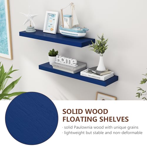 fuqing 30 Inch Floating Shelves, 6.7 Inch Deep Blue Wall Shelves Set of 2 | 30'' x 6.7'' x 1.4'' Dark Blue Shelves for Boys' Room Living Room, 40LBS, Lightweight, Hardware Included, Waterproof Finish - color: Dark Blue, size: 30 Inch