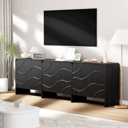 Godchoices 31.5'' Small Sideboard Buffet Cabinet with Storage,Modern Farmhouse Accent Credenza with Wavy Doors & Adjustable Shelf, Console Cabinet for Kitchen,Living Room,Dining Room,Entryway,Hallway - color: Black