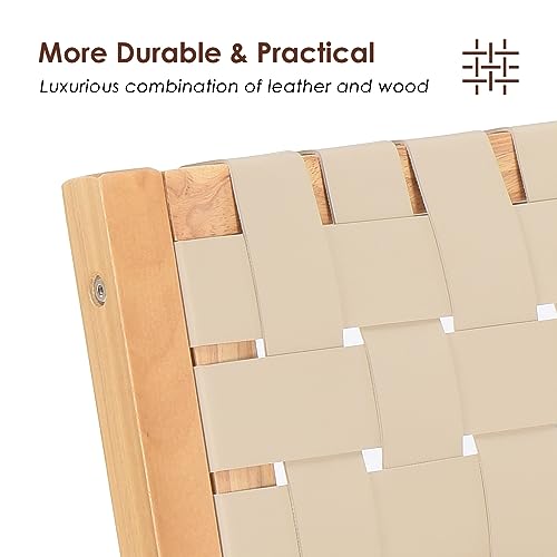 Wood Folding Chairs, Foldable Chairs Wooden Indoor Stackable Dining Chairs for Kitchen & Dining Room Chair Woven Seat & Webbing Back, Dining Chair Set of 2 - color: Beige/Natural, Pu Leather