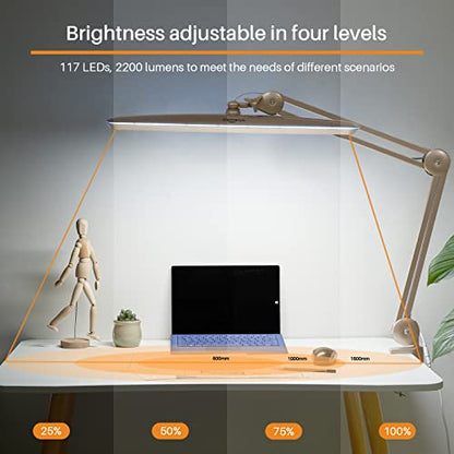 23-Inch LED Task Lamp with Clamp, 24W 2200LM, Gold | 117 SMD LEDs with 4 brightness levels provide eye-caring lighting for reading, crafting, office work, and study