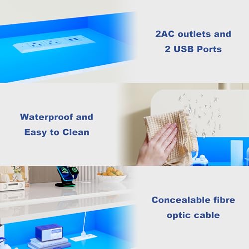 St.Mandyu Floating LED TV Stand for TVs Up to 100 inch, 94.5 inch Modern Entertainment Center with Led Lights & Power Outlet, Wall Mounted Hanging Media Console for Living Room, White - color: White