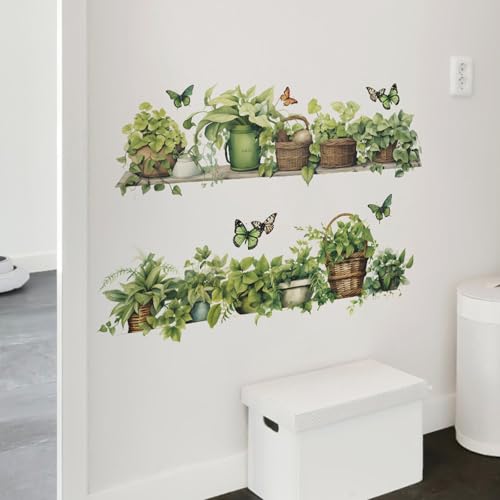 Green Plant Wall Decals 3D Bonsai Tropical Plant Betterfly Wall Sticker Creative Vinyl Peel and Stick Removable Wall Art Decor for Living Room Bedroom Home Office - style: Green Plant 1