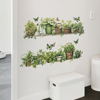 Green Plant Wall Decals 3D Bonsai Tropical Plant Betterfly Wall Sticker Creative Vinyl Peel and Stick Removable Wall Art Decor for Living Room Bedroom Home Office - style: Green Plant 1