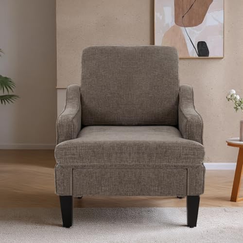 Accent Chair for Living Room,Mid-Century Arm Chair Chenille Fabric Living Room Chairs,Upholstered Reading Chair for Bedroom,Single Sofa Chair with Wood Legs for Apartment (Brown) - color: Brown