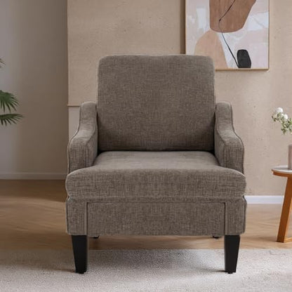 Accent Chair for Living Room,Mid-Century Arm Chair Chenille Fabric Living Room Chairs,Upholstered Reading Chair for Bedroom,Single Sofa Chair with Wood Legs for Apartment (Brown) - color: Brown
