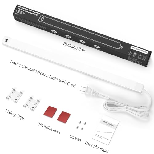 MYPLUS 16 Inch Under Cabinet Lights with Hand Wave, Under Counter Lighting 5000K Cold White,Dimmable,Plug and Play,LED Lights for Kitchen Cabinet, Cupboard, Closet, Desk - color: 5000K-Cold White, size: 16inch-1Pack