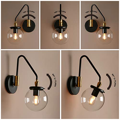 Industrial Swing Arm Wall Sconce Lighting, Adjustable Globe Wall Vanity Light for Bathroom, Hardwired Wall Lamp Fixture for Bedside Living Room Study Room (Black) - color: Black