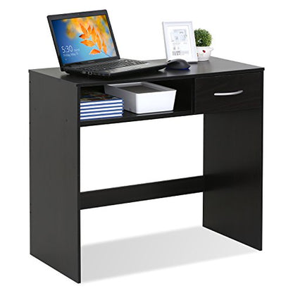 FURINNO JAYA Computer Study Desk with Drawer, Brown | Lower Shelf, Rectangular Computer Study Desk, Office Desk for Home Office, Bedroom - color: Espresso, size: With Drawer, 32.2 in. x 15.5 in.