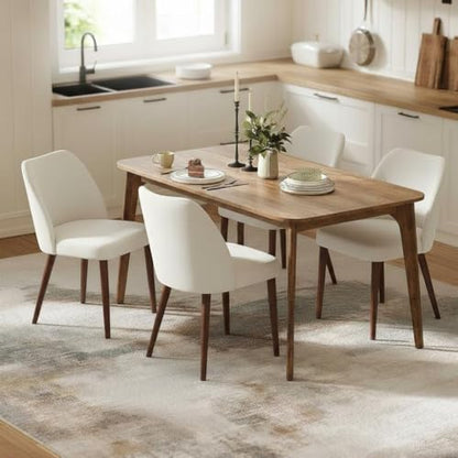 GarveeHome Wooden Dining Chair Set of 4 Upholstered Fabric Dining Chair | Modern Kitchen Chairs with Curved Backrest Leveling Feet for Dining Room, Living Room, , No tool assembly, No Wobble, White - color: White