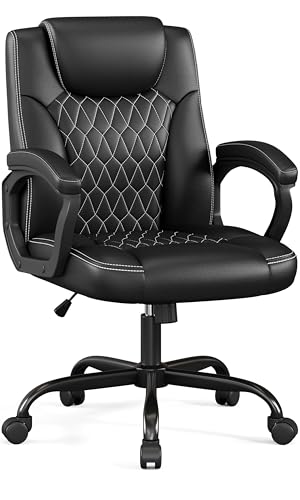 Misolant Office Chair, Executive Desk Chair, PU Leather Comfortable Executive Chairs with Fixed Armrest, Adjustable Height, Rocking Function, 360° Swivel Wheels, Black - color: Black