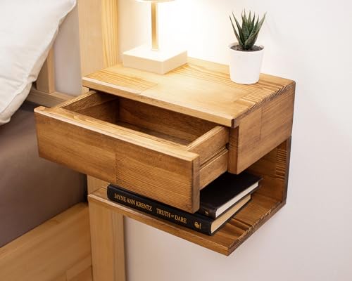 Floating Nightstand Side Accent or End Table with Storage Drawer, Wood Bedside Shelf, Handmade Floating Table (Cape Town) - color: Cape Town