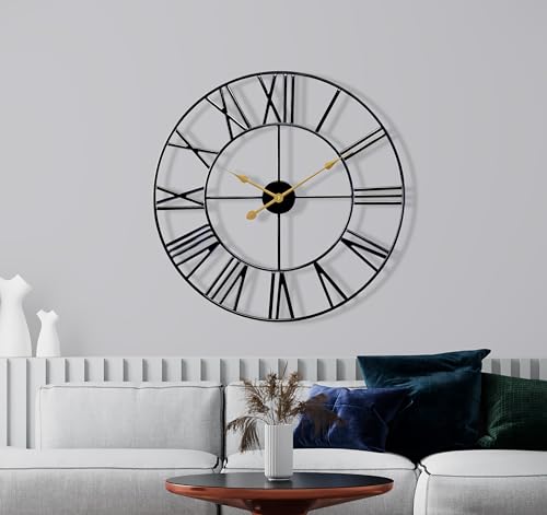 Sorbus Large Wall Clock for Living Room Decor - 24 inch Big Wall Clock Decorative - Battery Operated - Roman Numeral Analog Large Clock for Bedroom, Room, Home, Kitchen, Office, Wall Decor (Black) - color: Black, size: 24"