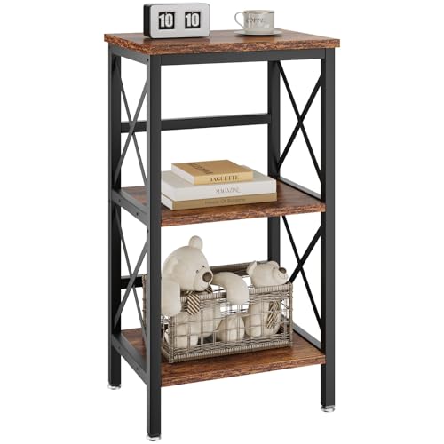 YMYNY 3 Tiers Bookcase, Industrial Metal Bookshelf with Side Fence, Storage Organizer for Living Room, Home Office, Bedroom, Display Racks, Sofa Side Table, Rustic Brown, 29.5*15.75*11.4" UHST008H - color: Rustic Brown, size: 3 Tiers