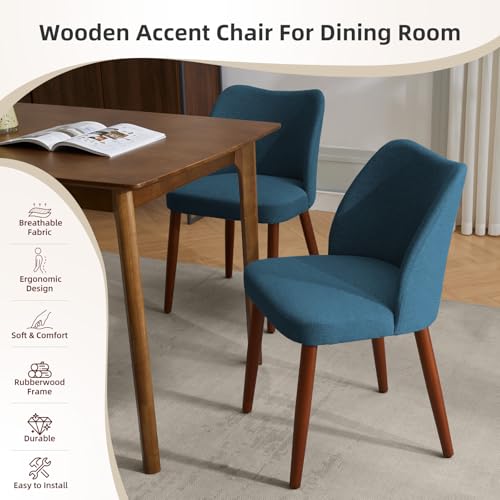 GarveeHome Wooden Dining Chairs Set of 4, Dining Room Chairs with Wood Legs | Upholstered Armless Kitchen Chairs with Back Thick Cushions for Kitchen/Living Room/Restaurant, Tool-Free Assembly, No Wobble - color: Navy Blue