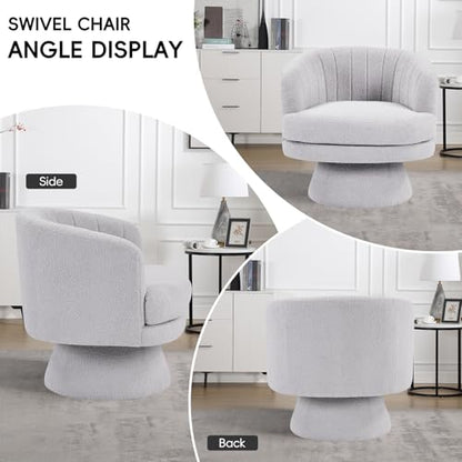Swivel Accent Chair with Armrest, Modern 360 Degree Swivel Barrel Chair with Curve Back and Soft Cushion,Comfy Round Sherpa Teddy Armchair Single Sofa for Living Room,Bedroom, Light Grey - color: Light Grey