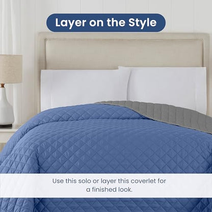 Martex Reversible Coverlet, Full Queen, Ceil Blue/Grey | Lightweight, Durable, Soft, Easy Care, Reversible - color: Ceil Blue/Gray, size: Full/Queen