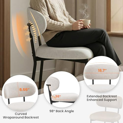 Upholstered Dining Chairs Set of 2, Modern Fabric Kitchen Chairs with Curved Backrest and Cushioned Seat, Sturdy Metal Legs, Modern Dining Chairs for Kitchen Dining Room, Living Room,Beige - color: Z-beige, size: Set of 2