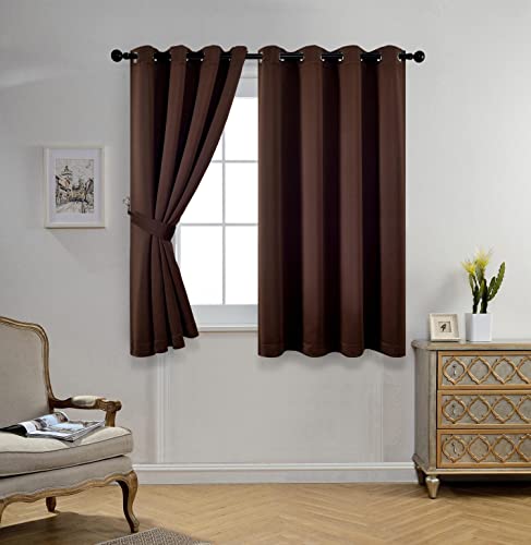 Room Darkening Grommet Window Blackout Curtains Two Panels for Girls Bedroom 52x63 Inch Chocolate, Bonus 2 Tie Backs Included - color: Chocolate, size: 52"W x 63"L (Pack of 2)