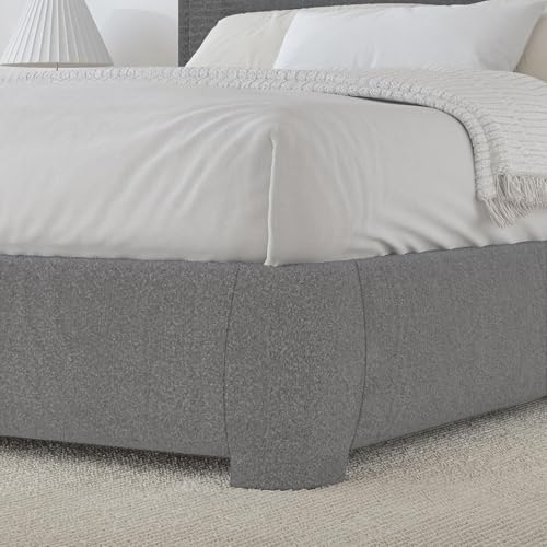 BarnFurin Twin Bed Frame, Cloud Boucle Headboard, Low Profile, Light Grey | Soft boucle and rounded edges create a low-profile cloud look. Wooden slats support the mattress without a box spring - color: Light Grey, size: Twin