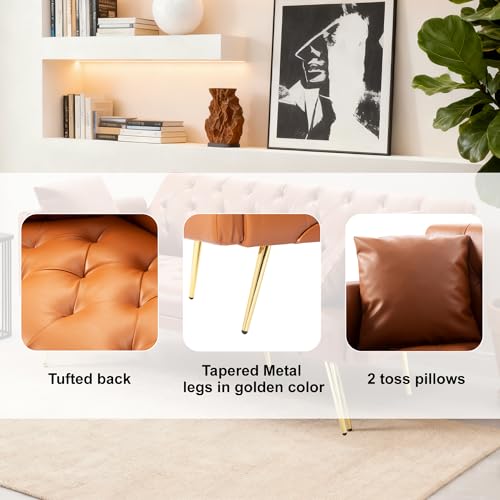 Anwick 72''Modern Velvet Sofa Bed Futon,Convertible Folding Sleeper Couches with 3 Adjustable Backrests,Tufted Recliner Loveseat with Golden Chrome Legs for Living Room Apartment Office (Brown) - color: Brown