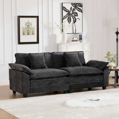 81.9'' Modern Sectional Couch with Double Layer Upholstered Seat Cushion, Chenille LoveSeat Sofa Couch with Wider Armrest and Cushions, Living Room, Bedroom, Apartment, Easy Assembly, Black - color: Black