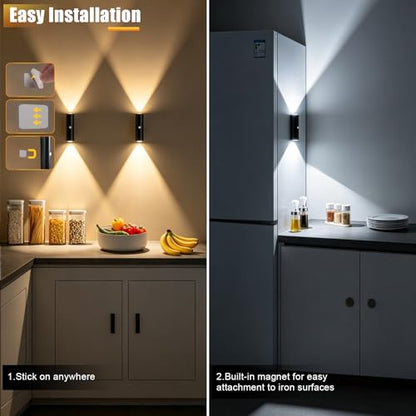 2 Pack Motion Sensor Wall Light, Rechargeable Wall Sconces | Wall Sconces Battery Operated with 3 Colors & Dimmable, Magnetic Wireless Wall Sconces for Stair Bedroom Hallway (Black) - color: Black