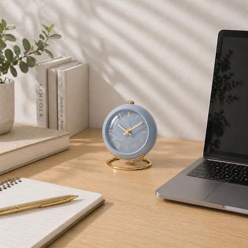 AYRELY® Battery Operated Analog Desk Alarm Clock with Light, Table Clock | Retro Aesthetic Clock with Silent Non-Ticking Movement for Bedside, Bedroom, Kitchen, Office, Travel & Kids' Room (Blue) - color: Blue