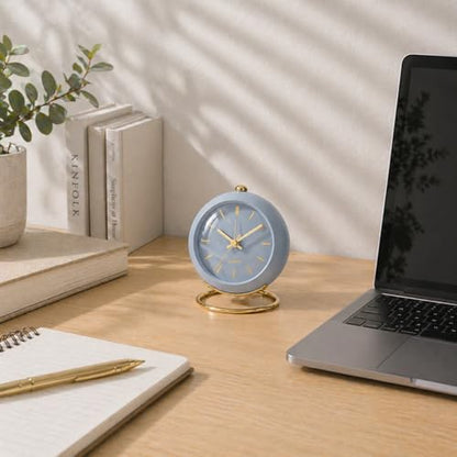 AYRELY® Battery Operated Analog Desk Alarm Clock with Light, Table Clock | Retro Aesthetic Clock with Silent Non-Ticking Movement for Bedside, Bedroom, Kitchen, Office, Travel & Kids' Room (Blue) - color: Blue