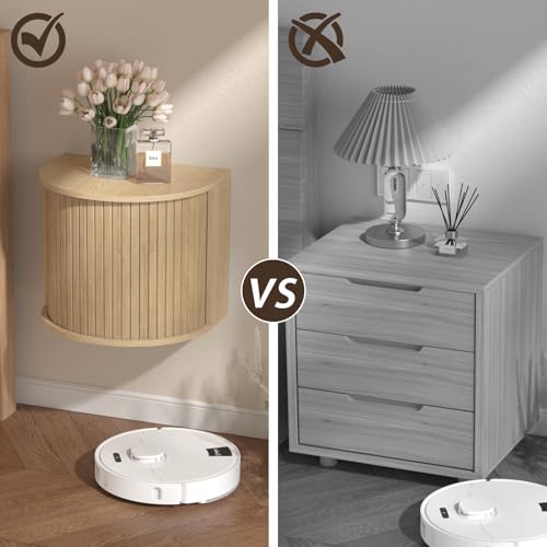 Floating Nightstand Set of 2 with Sliding Roller Shutter Doors,Wood | Set of 2 Floating Nightstands,Smooth Sliding Roller Shutters Hide Clutter.Curved Rounded Edges,Space-saving. - color: Floating Nightstand-oak
