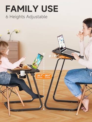 SAIJI Heavy Duty TV Trays Upgraded TV Tables for Eating on Couch | Angle & Height Adjustable Living Room Dinner Table, Laptop Desk for Sofa/Bedside/ Recliner, with Cup Holder and Tablet Slot - color: Black