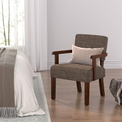 Accent Chair, Armchair with Solid Wood Frame and Legs, Brown | Upholstered Living Room Chair, Comfy Reading Chair for Bedroom, Waiting Room, Home Office, Easy Assembly - color: Linen Brown, size: One Chair