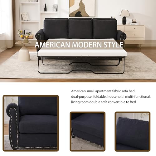 Queen Pull Out Sofa Bed, 81.5‘’ Large Convertible Sleeper Sofa, 3 Seater Loveseat Sofa-Bed with Queen Size Mattress for Living Room Small Spaces Apartment Studio, Dark Gray - color: Dark Gray, size: Convertible Sleeper Sofa Bed-3 seat